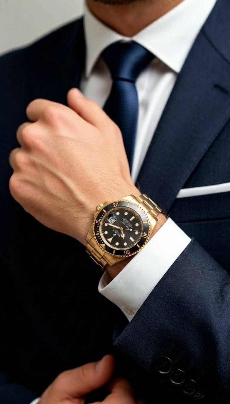 Men's Luxury Diver Style Watch with Date Display & Metal Bracelet