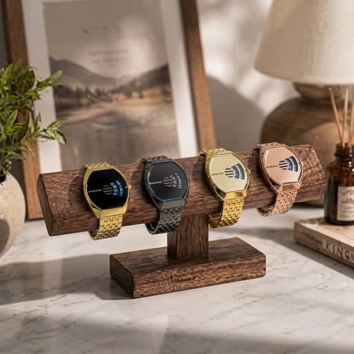 BINBOND Men's Luxury Gold Watch – Futuristic Rotating Disc Dial Stainless Steel Quartz Wristwatch