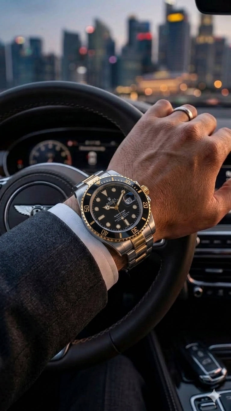 Men's Luxury Diver Style Watch with Date Display & Metal Bracelet
