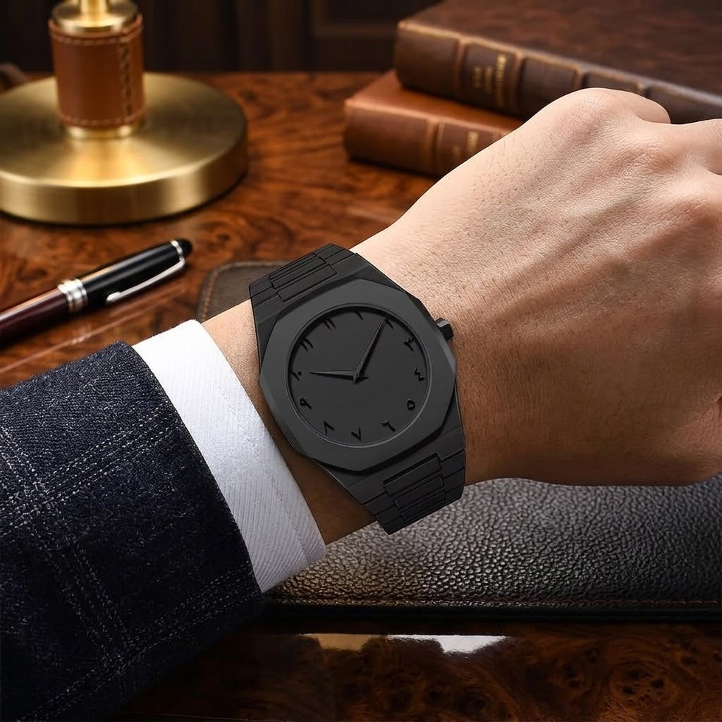 Carbon Fiber Men's Watch - Matte Black Chronograph with Arabic Numerals