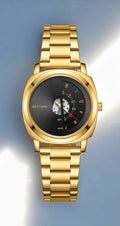 BESTWIN Men's Gold Stainless Steel Luxury Watch – Unique Turntable Dial Quartz Wristwatch