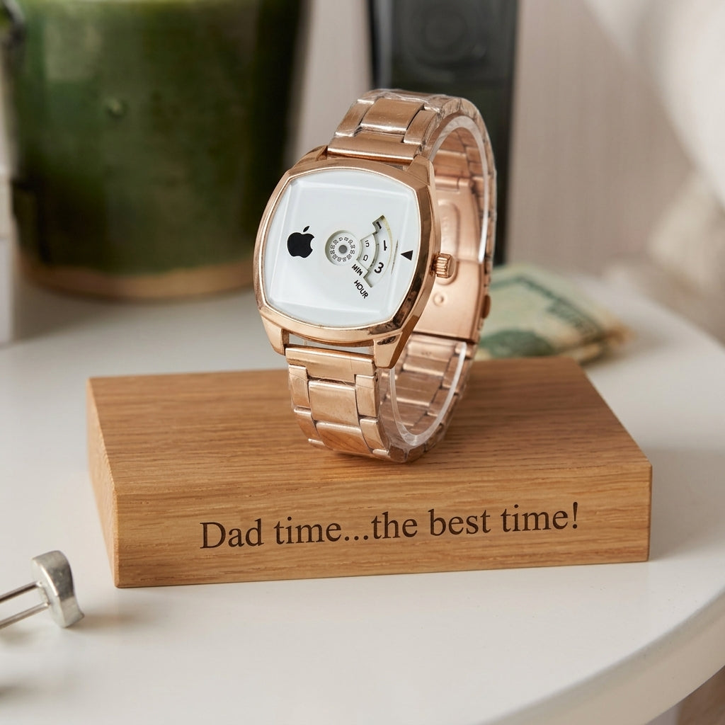 Unisex Rose Gold Cushion Square Watch – Unique Rotating Disc Wheel Dial with Stainless Steel Chain Bracelet