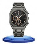 Men's Steel Chronograph Style Watch | Black Dial Metal Bracelet
