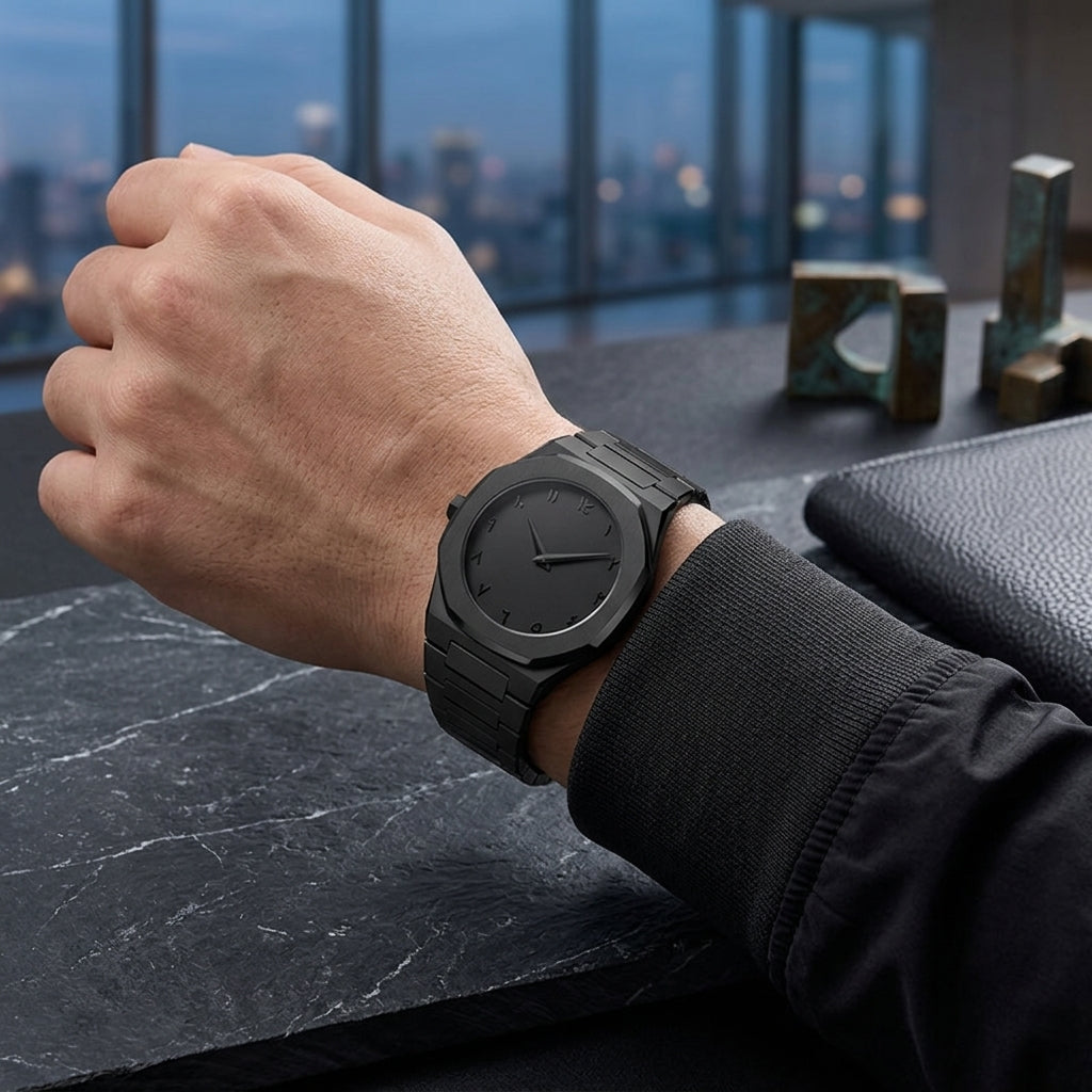 Carbon Fiber Men's Watch - Matte Black Chronograph with Arabic Numerals