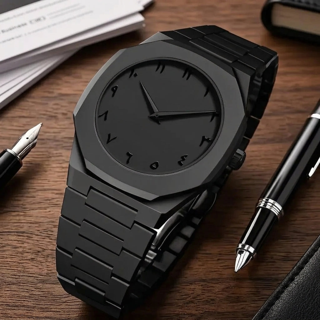 Carbon Fiber Men's Watch - Matte Black Chronograph with Arabic Numerals