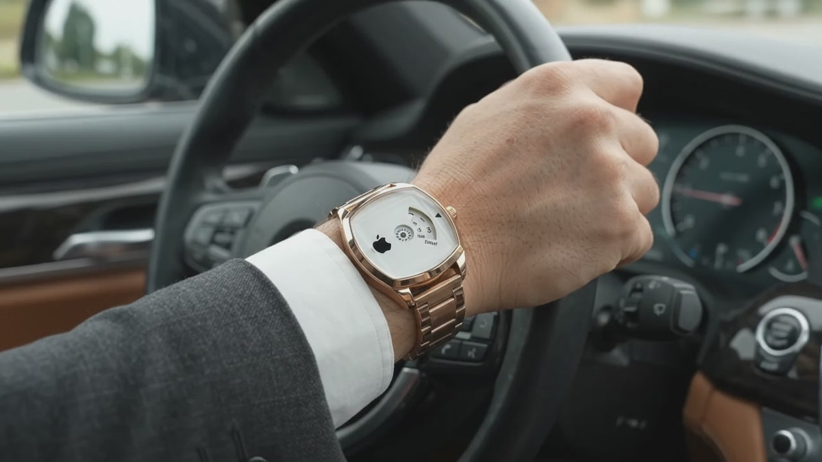 Unisex Rose Gold Cushion Square Watch – Unique Rotating Disc Wheel Dial with Stainless Steel Chain Bracelet
